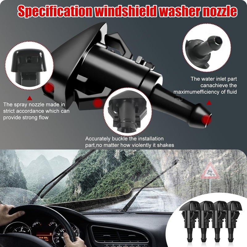 BubabyZZ Windshield Washer Nozzles Kit, Windshield Washer Hose Kit with 4M Washer Fluid Hose, 4pcs Sprayer Nozzles & Gasket, 12pcs Connectors, 30 pcs Hood Retainers and 1 Tool Suitable for Most Car - Image 3